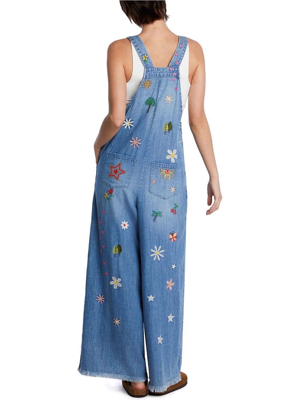Billy T Oooh La La Embroidered Wide Leg Denim Overalls S - Picture 6 of 10